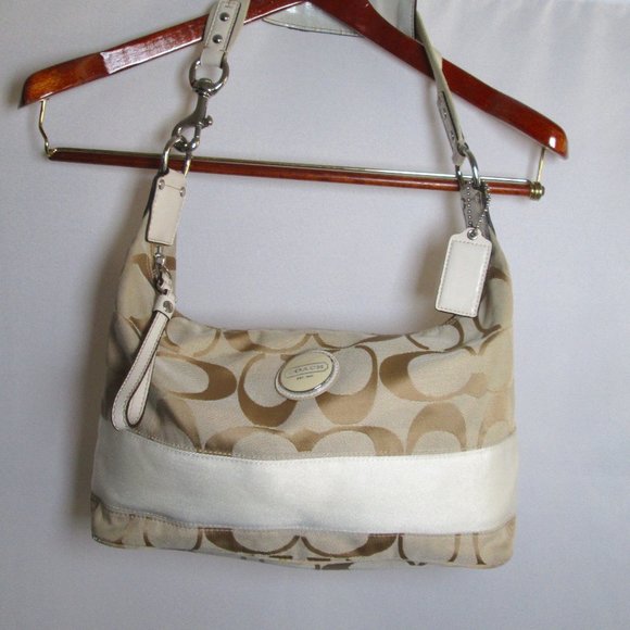 Coach Handbags - Coach Beige and Cream Colored Shoulder Hobo Purse # E1182-F17434 Pre-own…